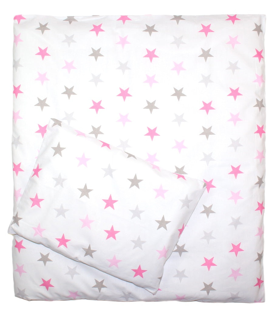 2-4 teiliges Bettwäsche Set - Star in Rosa - 70x78 cm für Wiege Beistellbett Kinderwagen