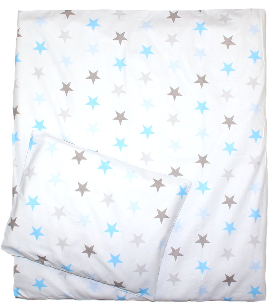 2-4 teiliges Bettwäsche Set - Star in Blau - 70x78 cm für Wiege Beistellbett Kinderwagen