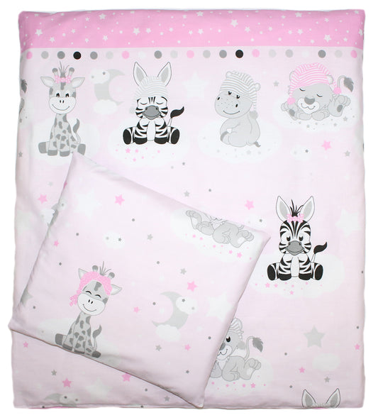 2-4 teiliges Bettwäsche Set - Zoo in Rosa - 70x78 cm für Wiege Beistellbett Kinderwagen