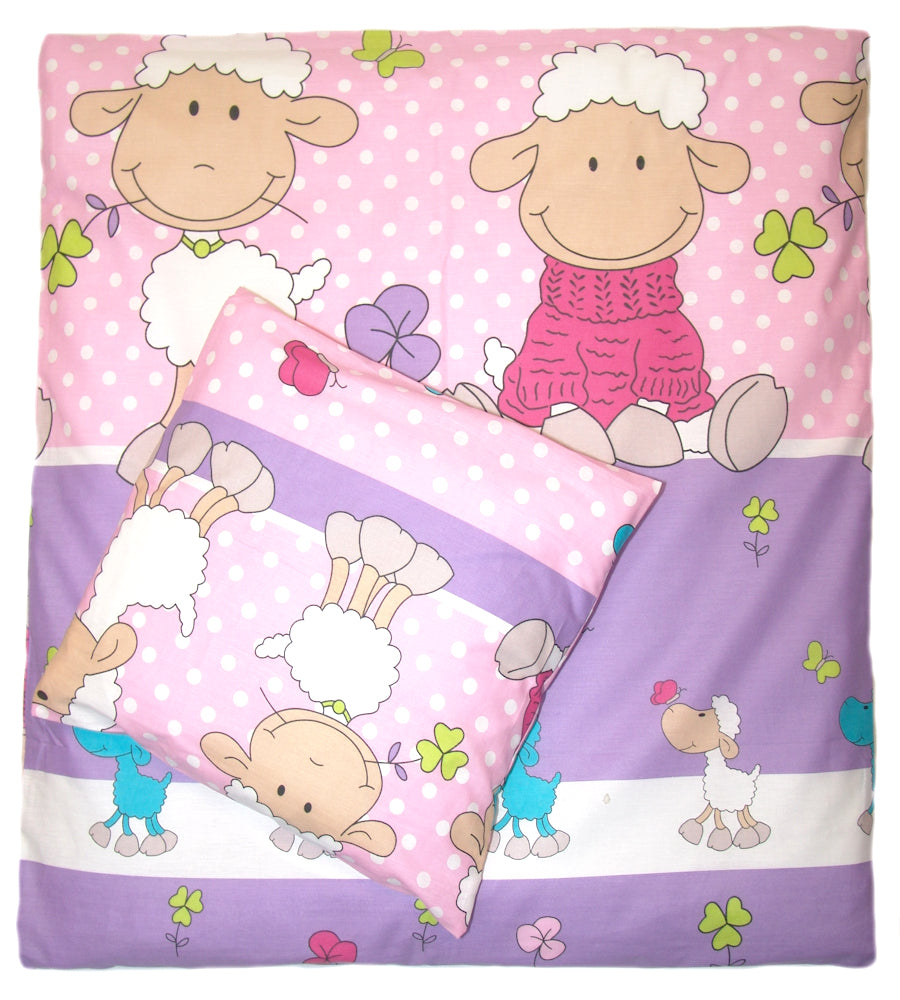 2-4 teiliges Bettwäsche Set - Schaf in Rosa - 70x78 cm für Wiege Beistellbett Kinderwagen