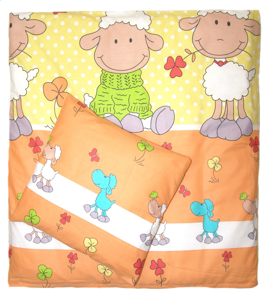 2-4 teiliges Bettwäsche Set - Schaf in Gelb - 70x78 cm für Wiege Beistellbett Kinderwagen