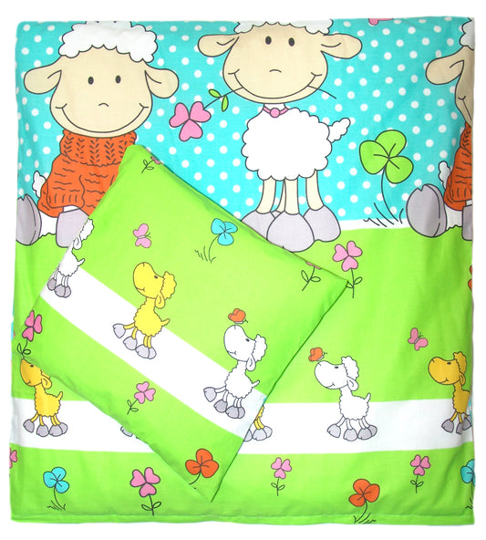 2-4 teiliges Bettwäsche Set - Schaf in Türkis - 70x78 cm für Wiege Beistellbett Kinderwagen