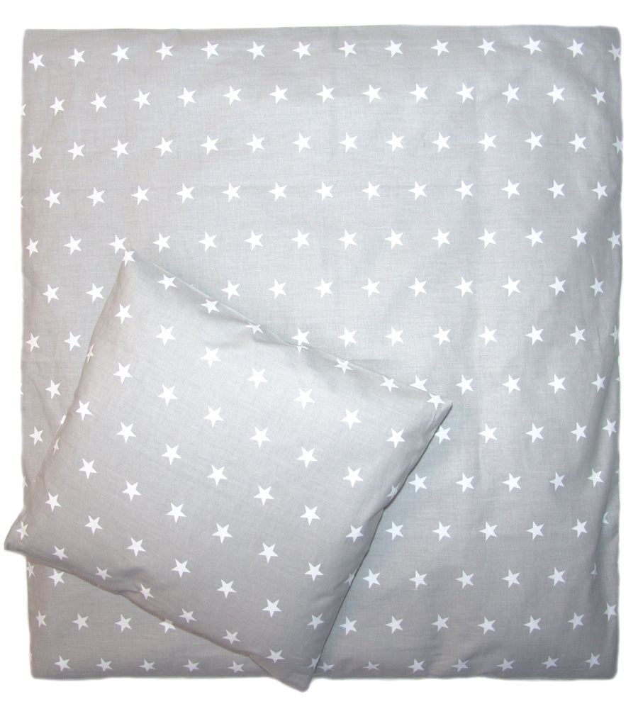 6 TLG- BABY SET mit Bettwäsche - Sternchen auf Grau - für Beistellbett 40x90cm