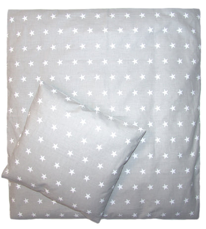 6 TLG- BABY SET mit Bettwäsche - Sternchen auf Grau - für Beistellbett 40x90cm