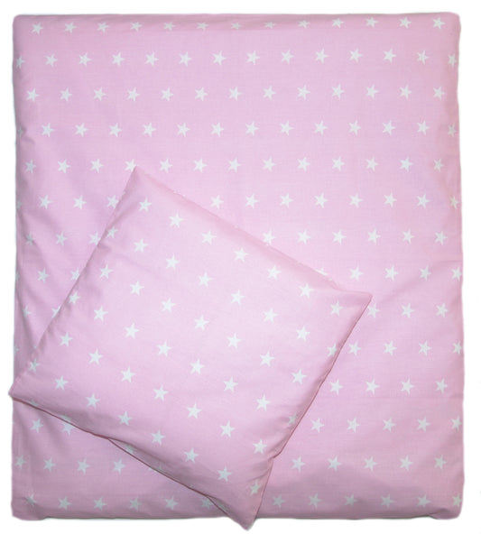 2-4 teiliges Bettwäsche Set - Sternchen auf Rosa - 70x78 cm für Wiege Beistellbett Kinderwagen