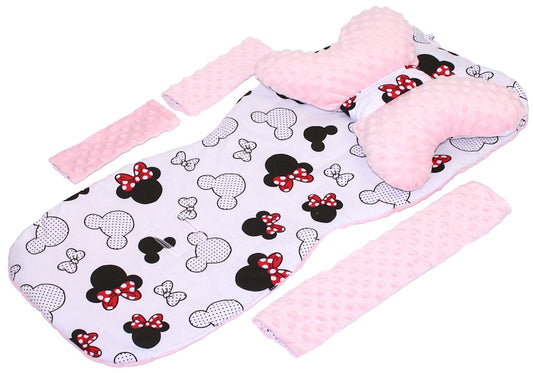 Doppelseitige Sitzauflage MINKY - Minnie+Rosa- 5 teiliges Set mit Schmetterling Kissen