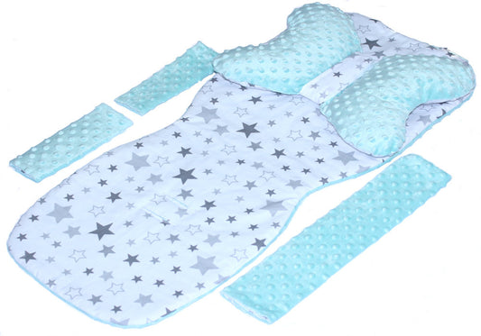 Doppelseitige Sitzauflage MINKY - Star Hell+Minze- 5 teiliges Set mit Schmetterling Kissen