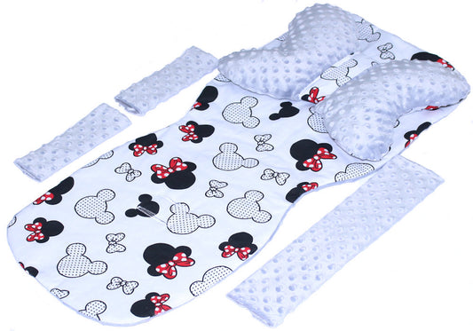 Doppelseitige Sitzauflage MINKY - Minnie+Grau- 5 teiliges Set mit Schmetterling Kissen