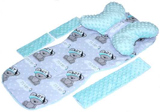 Doppelseitige Sitzauflage MINKY - Boy+Minze- 5 teiliges Set mit Schmetterling Kissen