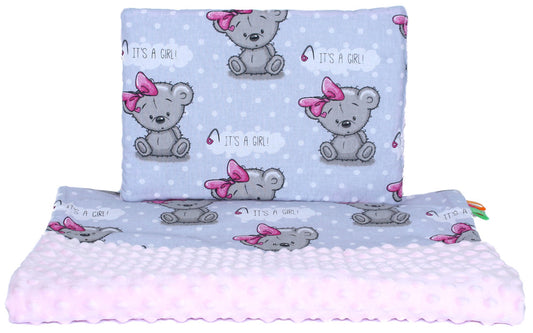 Minky Kinderwagenset - Girl + Rosa - Bettwäsche  Kuscheldecke Decke