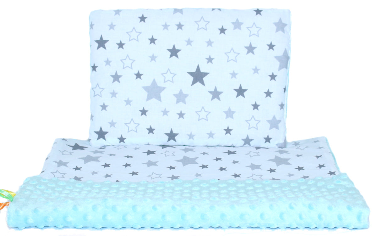 Minky Kinderwagenset - Star Hell + Minze - Bettwäsche  Kuscheldecke Decke