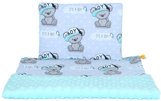 Minky Kinderwagenset - Boy + Minze - Bettwäsche  Kuscheldecke Decke