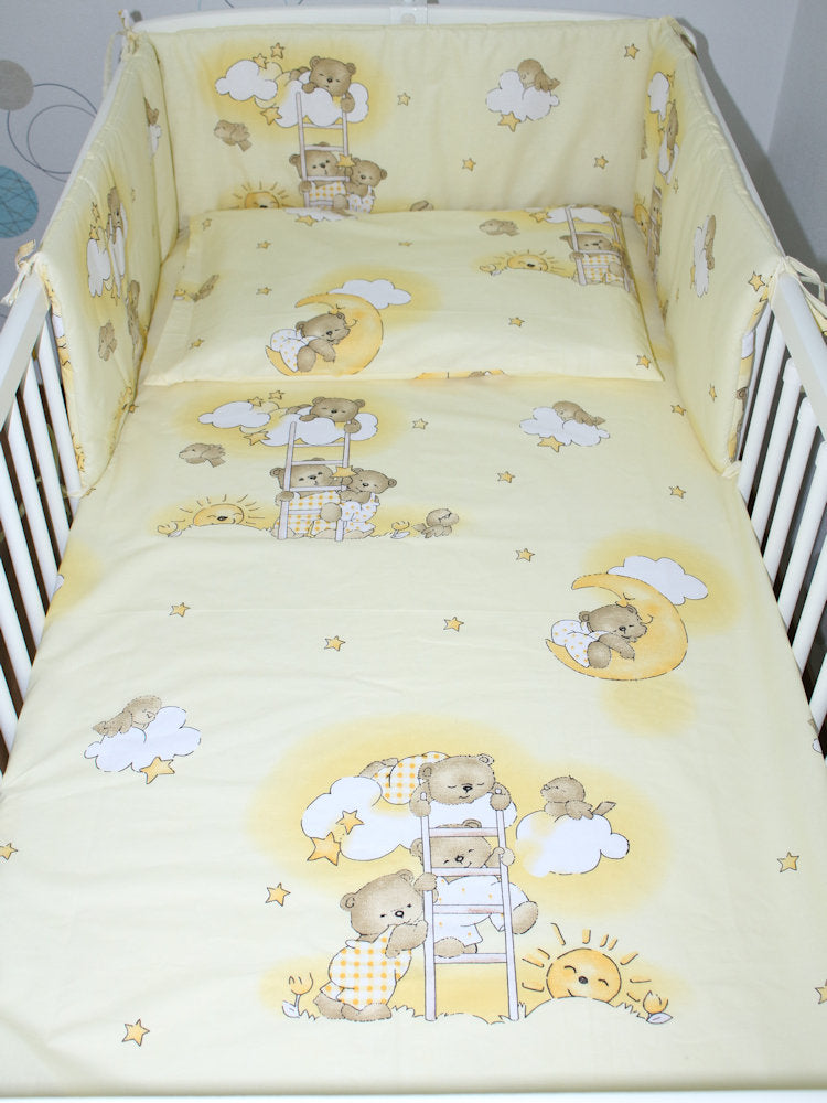 Baby Bettset - Bärchen auf Leitern Gelb - 5-11 teilig mit Vollstoff Himmel