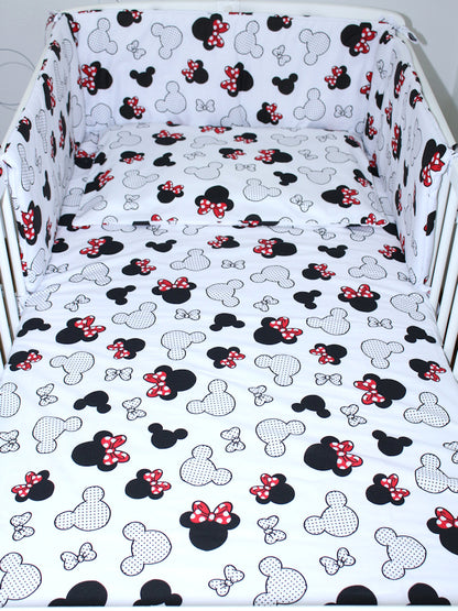 Baby Bettset - Minnie - 5-11 teilig mit Vollstoff Himmel