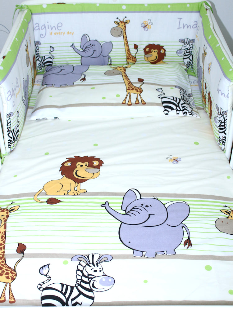 Baby Bettset -Safari in Grün - 5-11 teilig mit Vollstoff Himmel