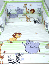 Lade das Bild in den Galerie-Viewer, Baby Bettset -Safari in Grün - 5-11 teilig mit Vollstoff Himmel
