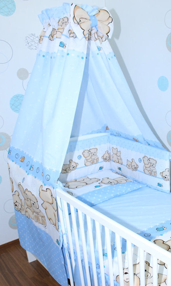 Babybett Himmel Vollstoff - Bärchen Blau - für Baby Bett Vollstoffhimmel Baumwolle