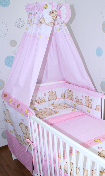 Babybett Himmel Vollstoff - Bärchen Rosa - für Baby Bett Vollstoffhimmel Baumwolle