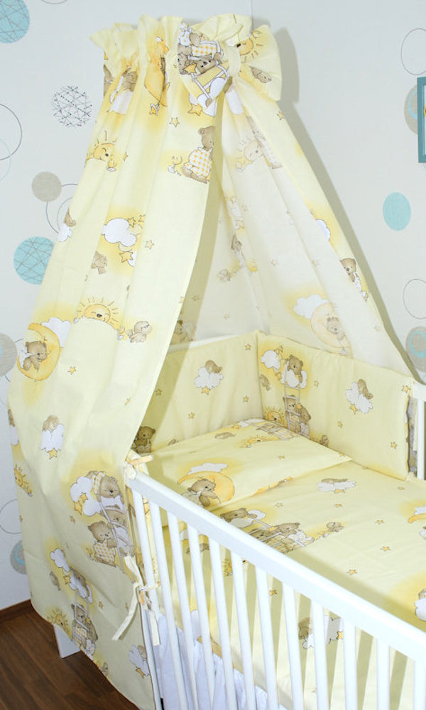 Babybett Himmel Vollstoff - Bärchen auf Leitern Gelb - für Baby Bett Vollstoffhimmel Baumwolle