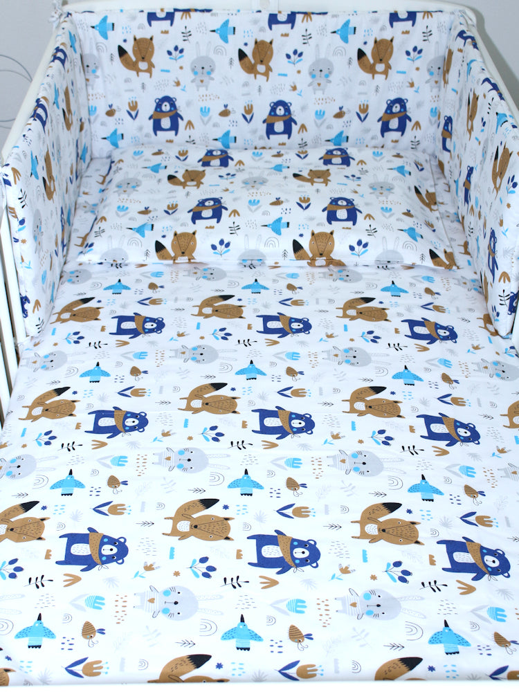 Baby Bettset -Waldtiere  - 5-11 teilig mit Chiffon Himmel