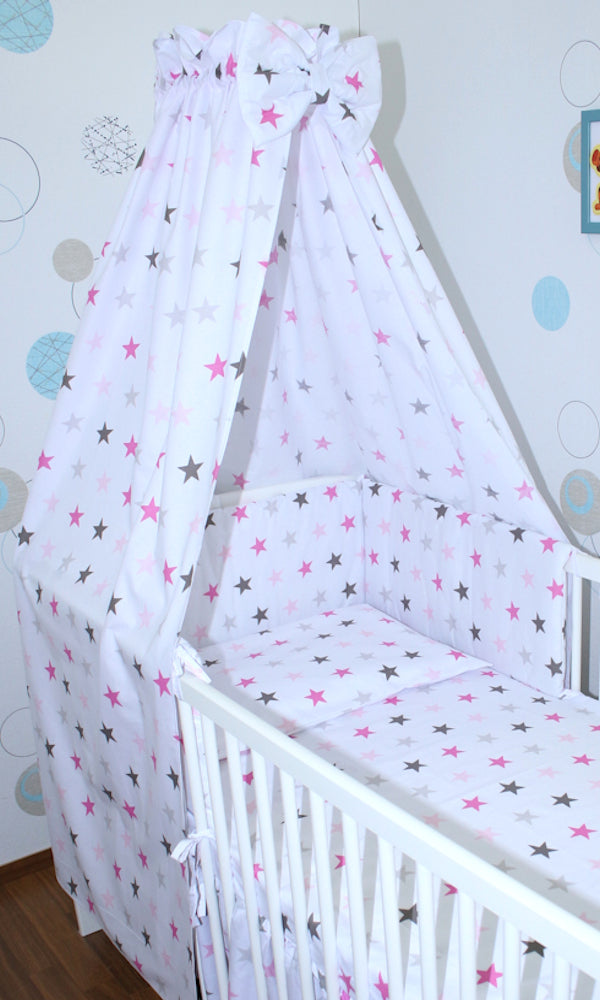Babybett Himmel Vollstoff - Star Rosa- für Baby Bett Vollstoffhimmel Baumwolle
