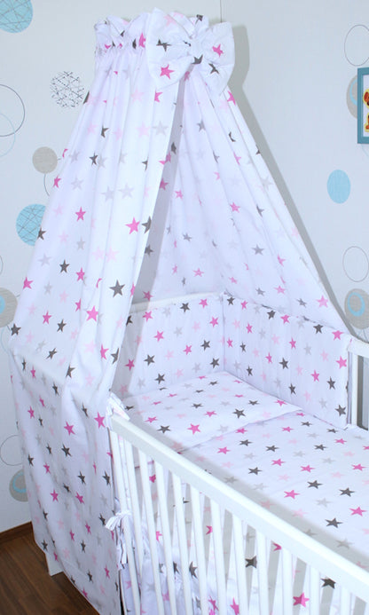 Babybett Himmel Vollstoff - Star Rosa- für Baby Bett Vollstoffhimmel Baumwolle