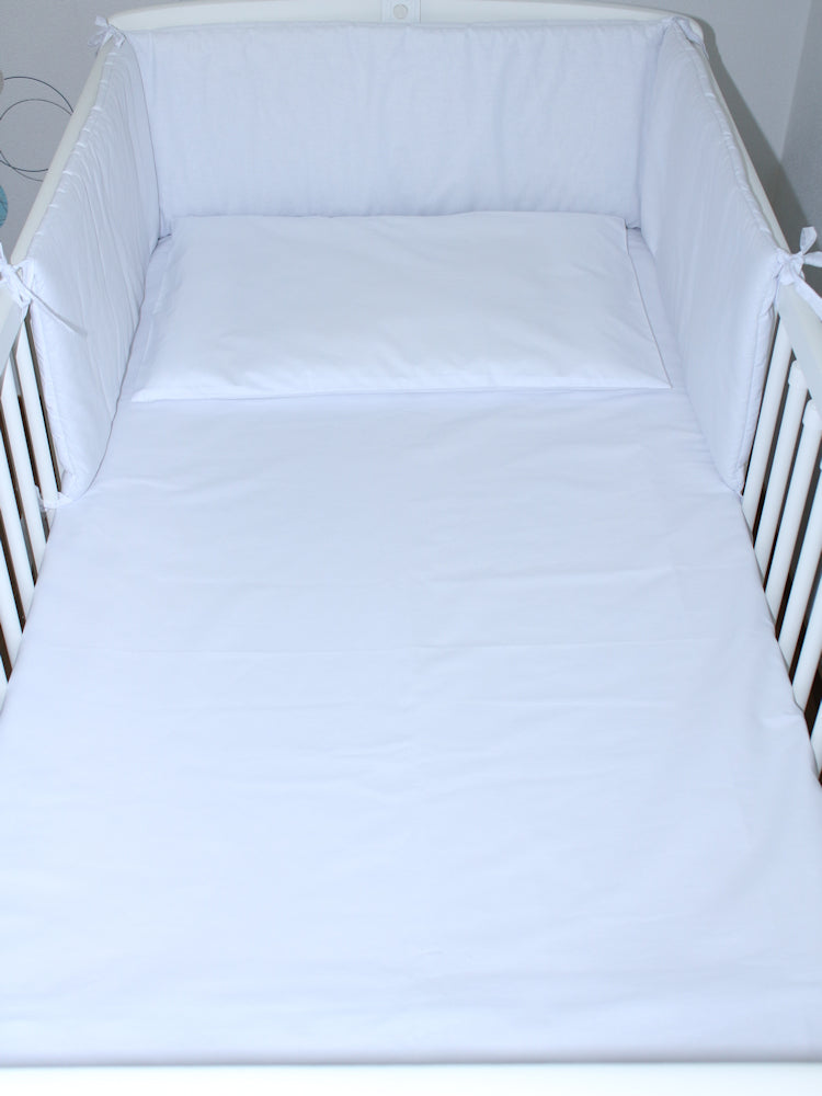 Baby Bettset für Bett 70 x 140 cm-Weiß - 5-11 teilig mit Chiffon Himmel