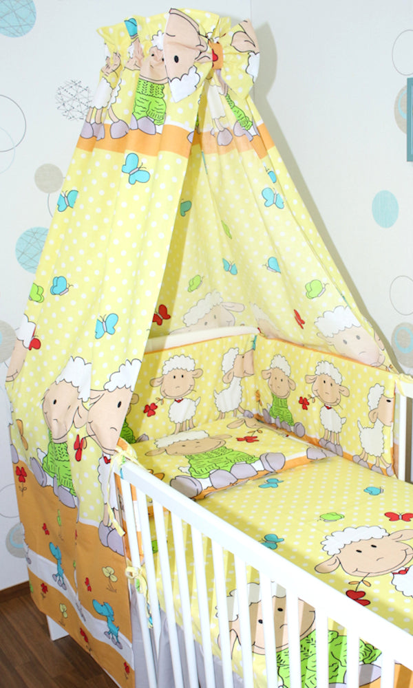 Babybett Himmel Vollstoff - Schaf Gelb- für Baby Bett Vollstoffhimmel Baumwolle