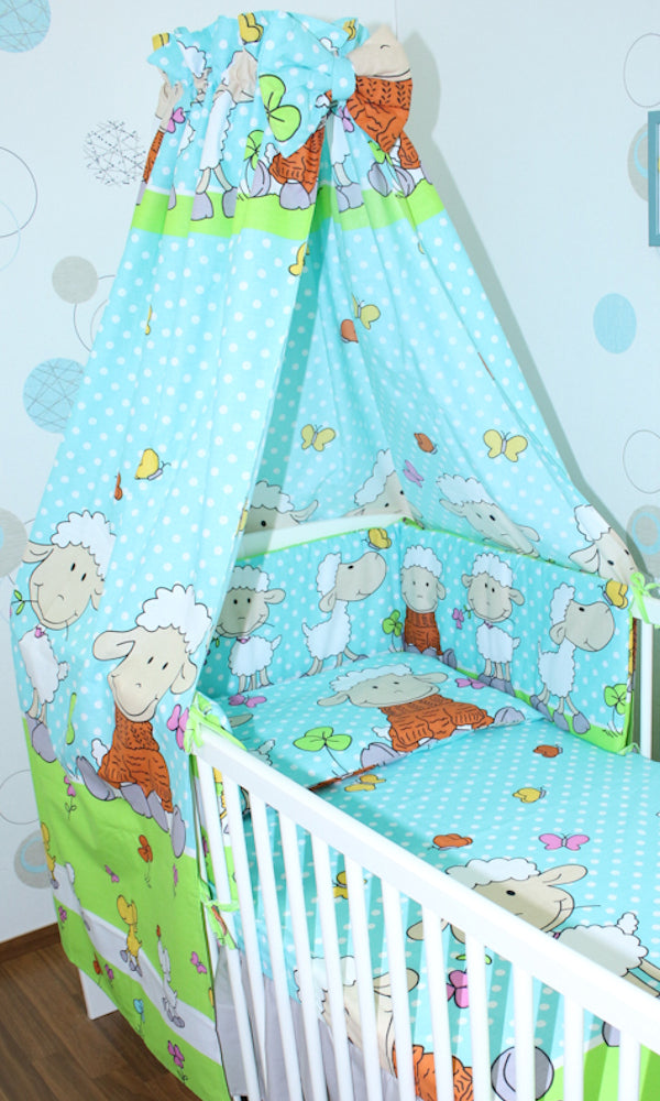 Babybett Himmel Vollstoff - Schaf Türkis- für Baby Bett Vollstoffhimmel Baumwolle