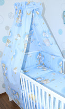 Lade das Bild in den Galerie-Viewer, Babybett Himmel Vollstoff - Bärchen auf Leitern Blau- für Baby Bett Vollstoffhimmel Baumwolle
