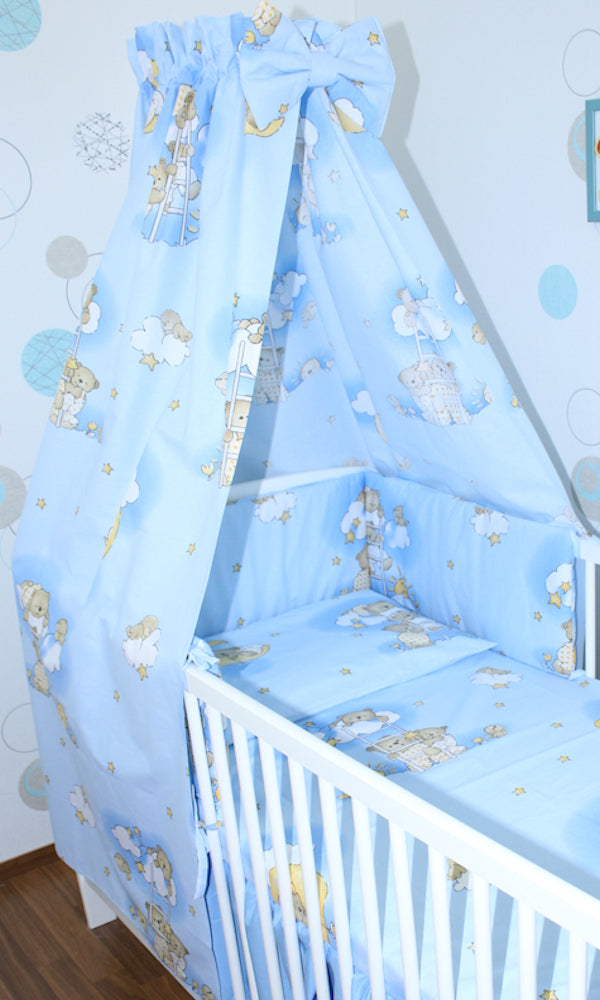 Babybett Himmel Vollstoff - Bärchen auf Leitern Blau- für Baby Bett Vollstoffhimmel Baumwolle