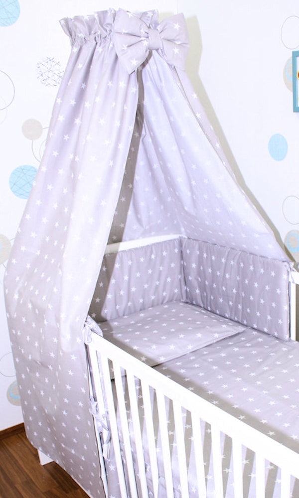 Babybett Himmel Vollstoff - Sternchen auf Grau- für Baby Bett Vollstoffhimmel Baumwolle