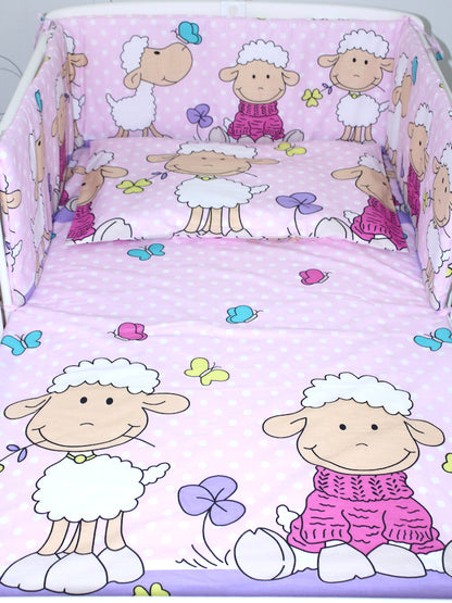 Baby Bettset - Schaf in Rosa - 5-11 teilig mit Vollstoff Himmel