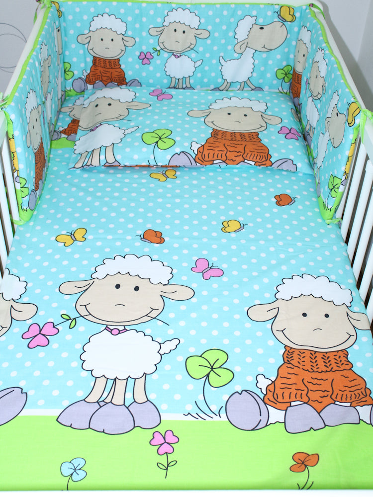 Baby Bettset - Schaf in Türkis - 5-11 teilig mit Chiffon Himmel