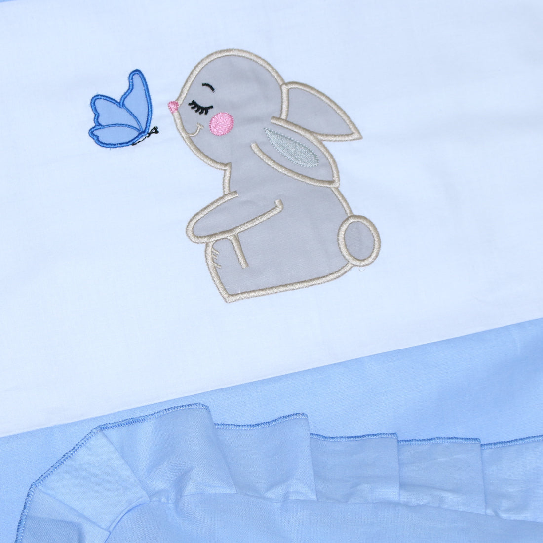 2- 4tlg Kinderwagenset - Hase- Blau - Bettwäsche für Kinderwagen Bezüge Decke Kissen