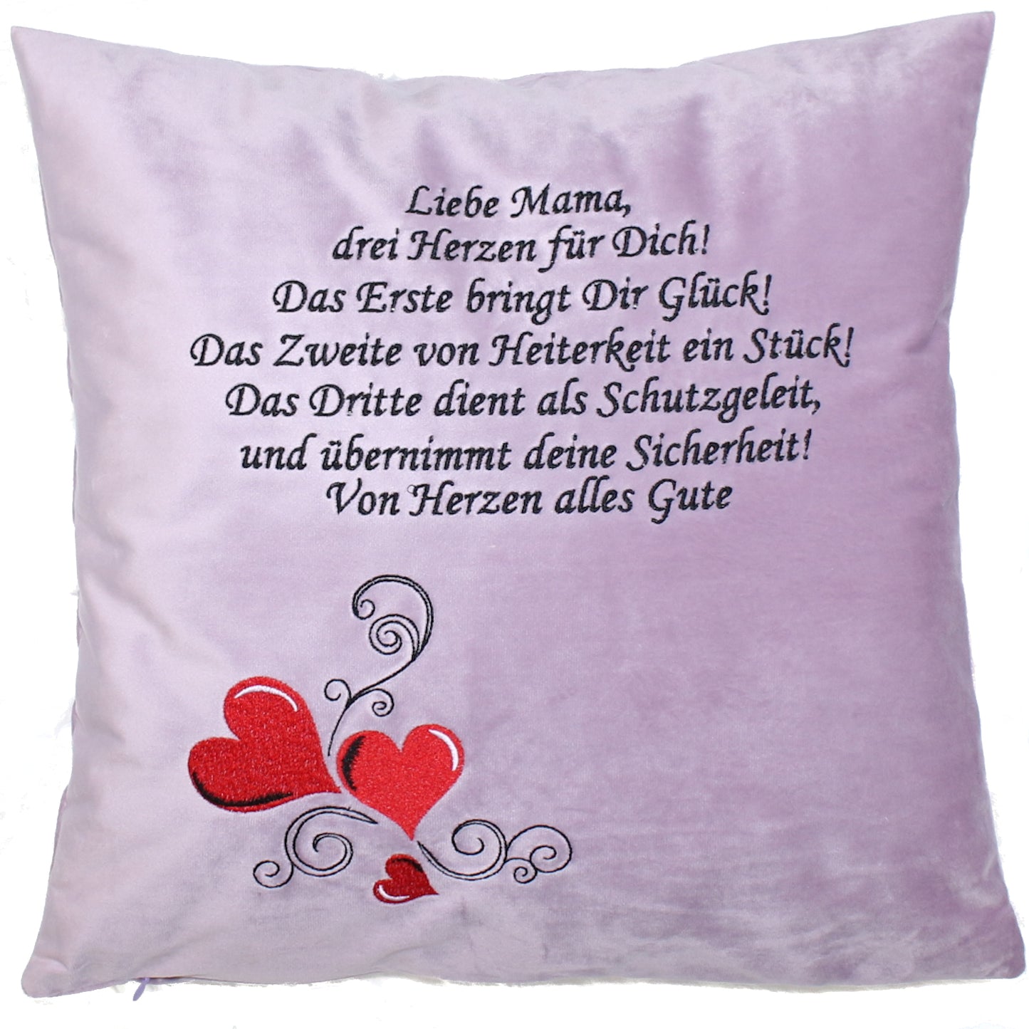 Personalisierbares Kissen für Mama / Oma - Drei Herzen - Bestickt Samtkissen