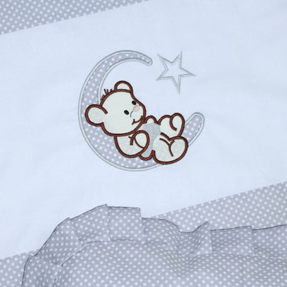 2- 4tlg Kinderwagenset - Bärchen Mond - Punkten Grau - Bettwäsche für Kinderwagen Bezüge Decke Kissen