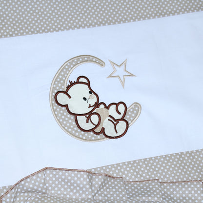 2- 4tlg Kinderwagenset - Bärchen Mond - Punkten Braun - Bettwäsche für Kinderwagen Bezüge Decke Kissen