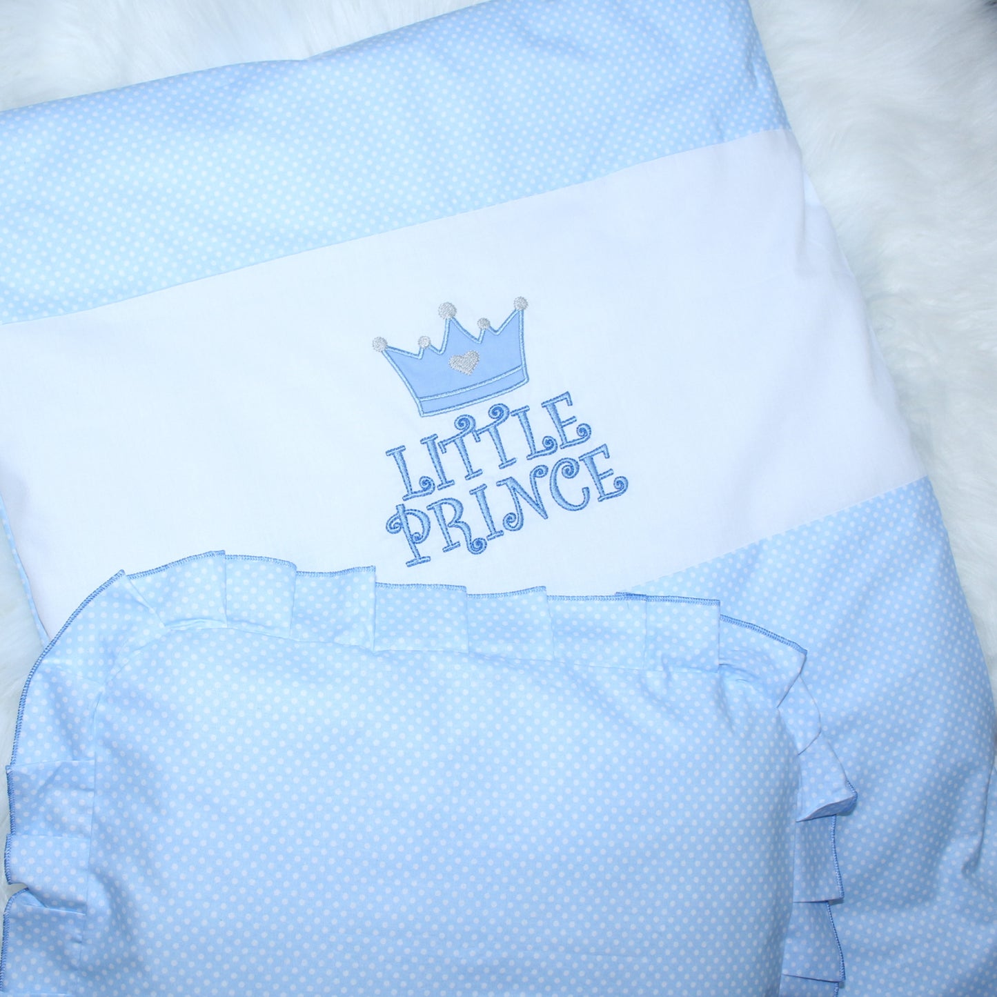 2- 4tlg Kinderwagenset - Prince - Punkten Blau - Bettwäsche für Kinderwagen Bezüge Decke Kissen