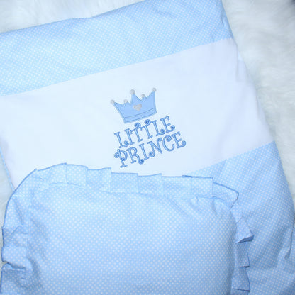 2- 4tlg Kinderwagenset - Prince - Punkten Blau - Bettwäsche für Kinderwagen Bezüge Decke Kissen