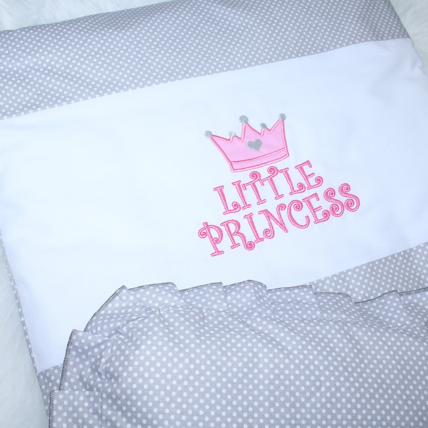 2-4 tlg Kinderwagenset - Princess - Punkten Grau - Bettwäsche für Kinderwagen Bezüge Decke Kissen
