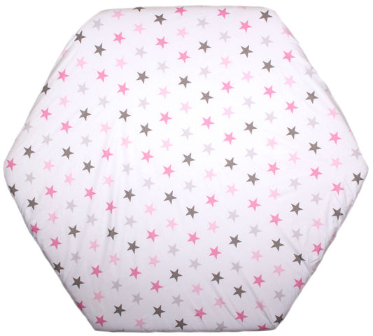 Spannbettlaken - Star in Rosa- für 6-eck Laufgitter Matratze 105x120cm