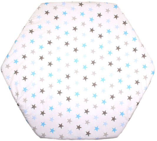 Spannbettlaken - Star in Blau- für 6-eck Laufgitter Matratze 105x120cm