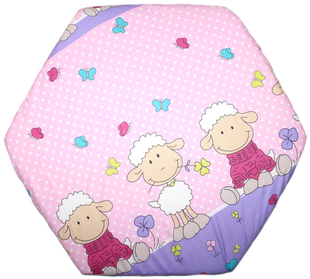 Spannbettlaken -Schaf in Rosa- für 6-eck Laufgitter Matratze 105x120cm