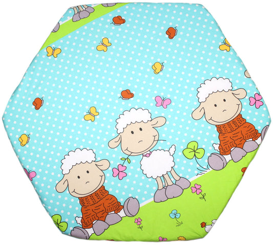 Spannbettlaken -Schaf in Türkis- für 6-eck Laufgitter Matratze 105x120cm