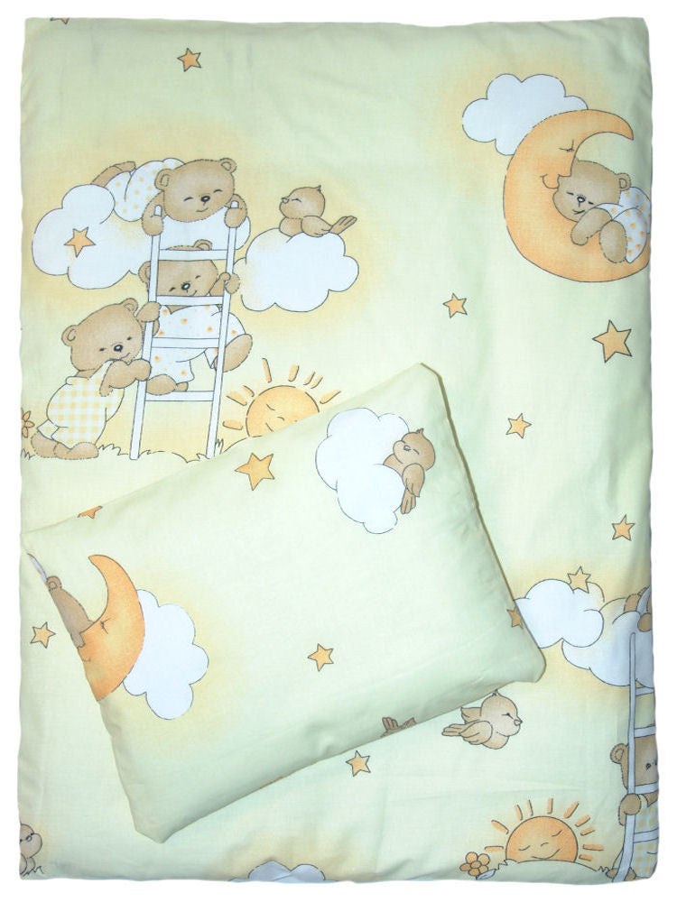 2- 4tlg Kinderwagenset - Bärchen auf Leitern Gelb- Bettwäsche für Kinderwagen Bezüge Decke Kissen