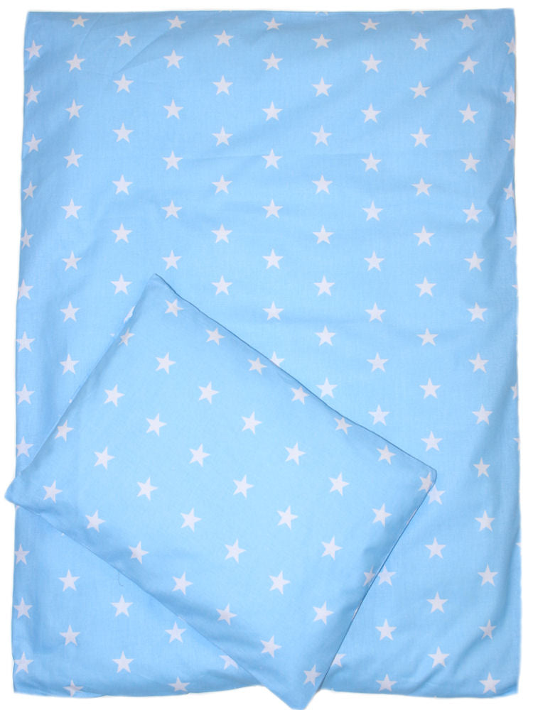 2- 4tlg Kinderwagenset - Sternchen auf Blau- Bettwäsche für Kinderwagen Bezüge Decke Kissen