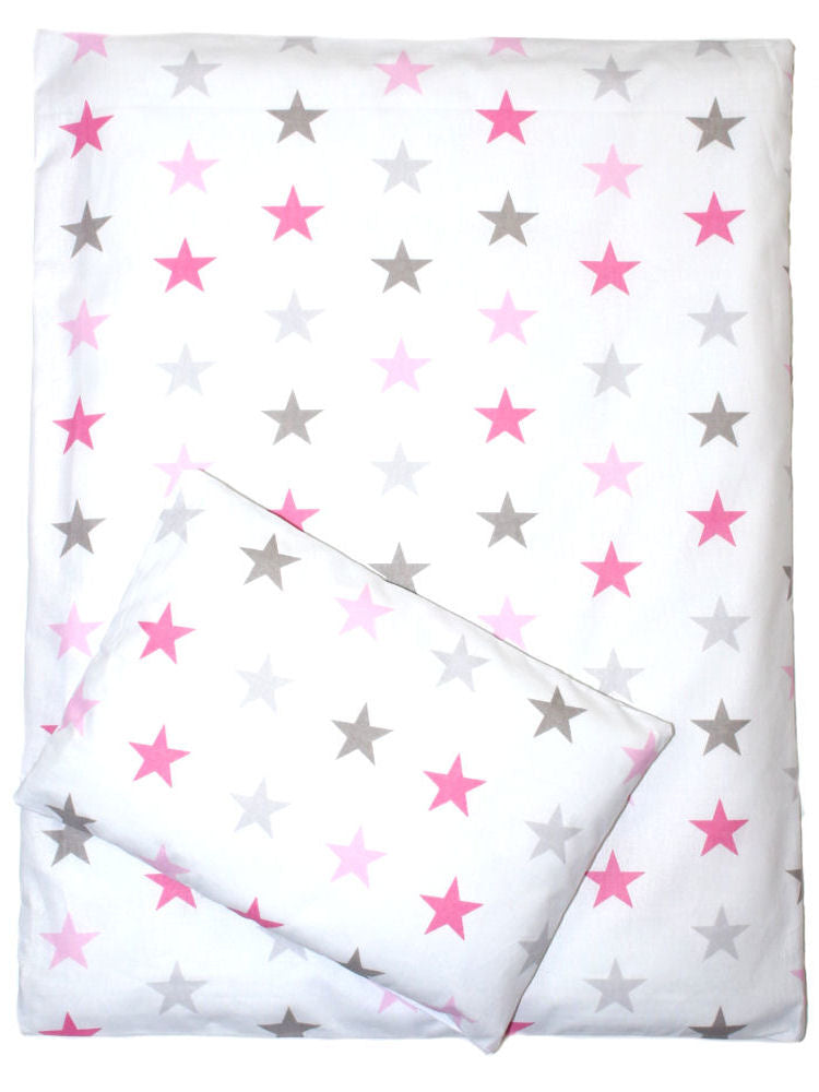 2- 4tlg Kinderwagenset - Star in Rosa- Bettwäsche für Kinderwagen Bezüge Decke Kissen