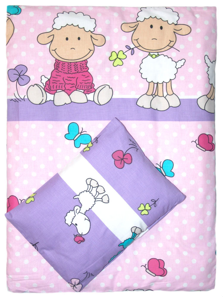 2- 4tlg Kinderwagenset - Schaf in Rosa- Bettwäsche für Kinderwagen Bezüge Decke Kissen
