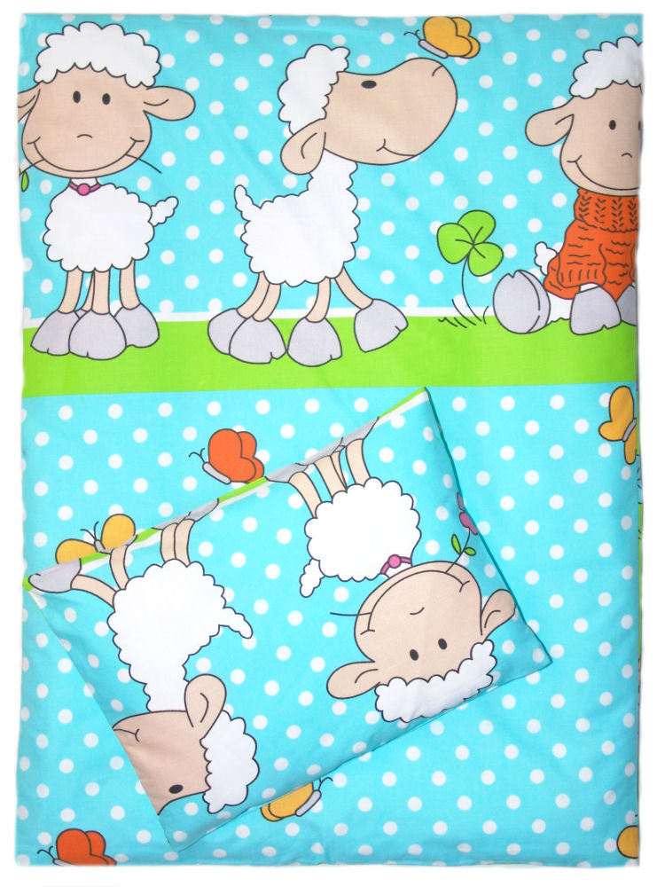 2- 4tlg Kinderwagenset - Schaf in Türkis- Bettwäsche für Kinderwagen Bezüge Decke Kissen